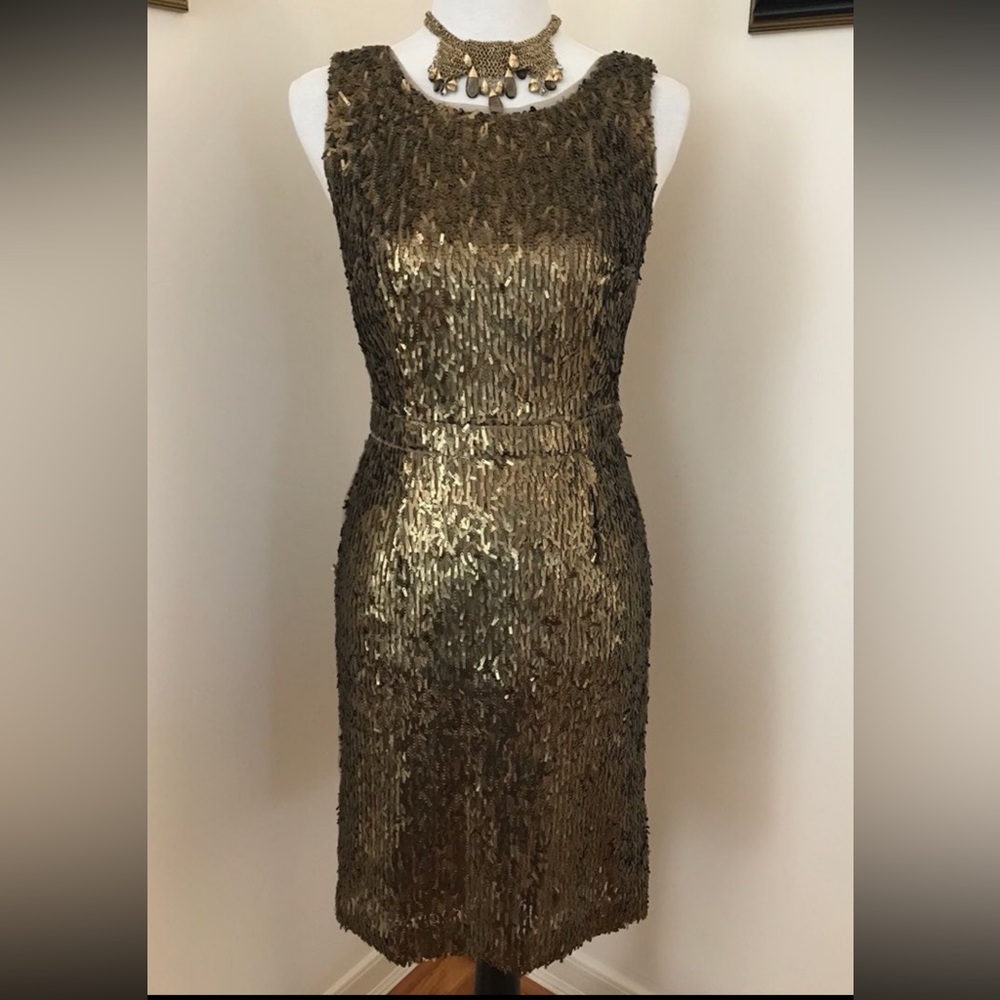 BCBG MAXAZRIA Gold Sequins Party Dress S